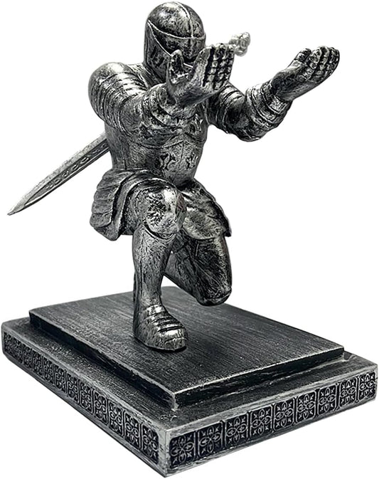 Magnetic Knight Pen Holder Knight Statue Pen Holder for Desk Organizers Resin Pencil Holder as Gift with Sword Letter Opener for Office Home Desk