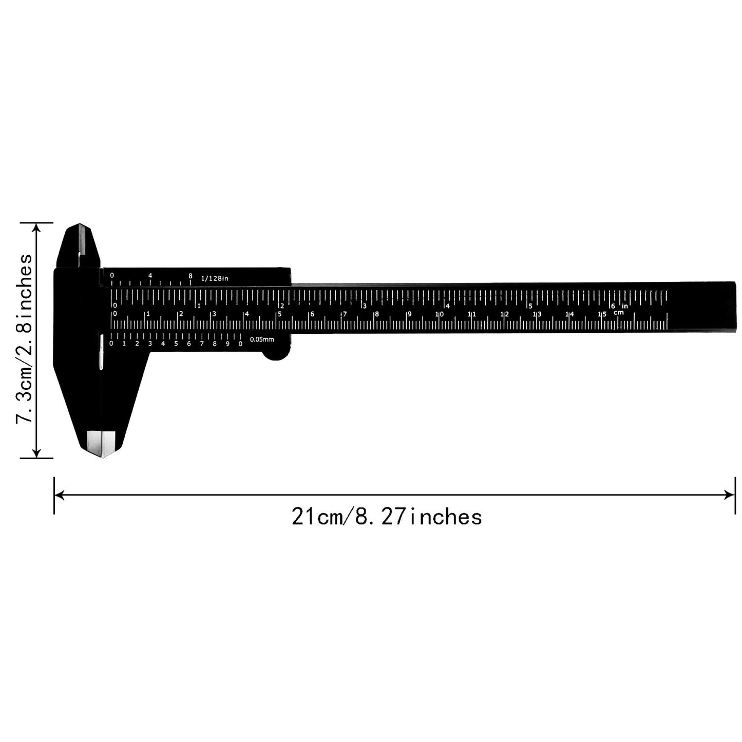 Honoson 10 Pcs Plastic Vernier Caliper 0-6 Inch/0-150 mm for School Student Black Mini Double Scale Sliding Gauge Measuring Tool Vernier Caliper Eyebrow Mapping Ruler Tool for Office Tattoo Artists