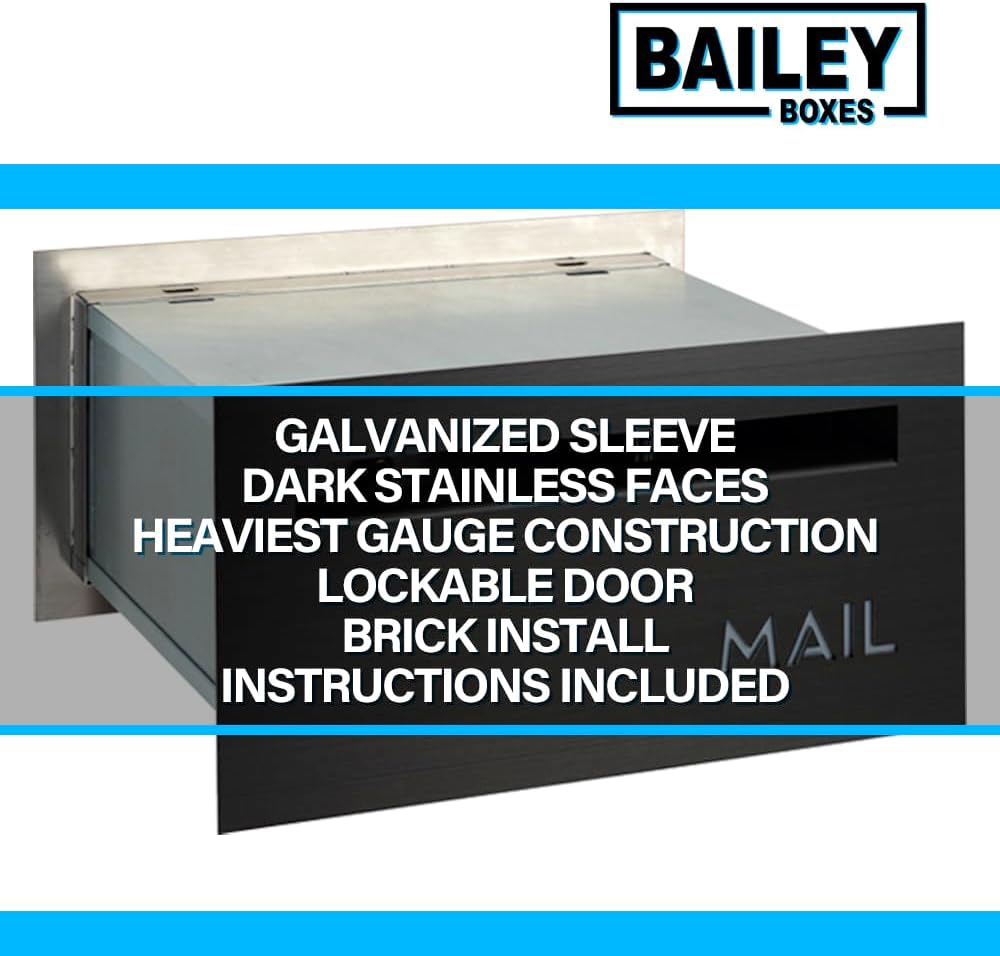 Brick-in Chute Through The Wall Stainless Steel Mailbox - Modern Architectural Locking Design - 8.75" H x 15.75" W - Enhance Your Home with The Melton from Bailey Boxes
