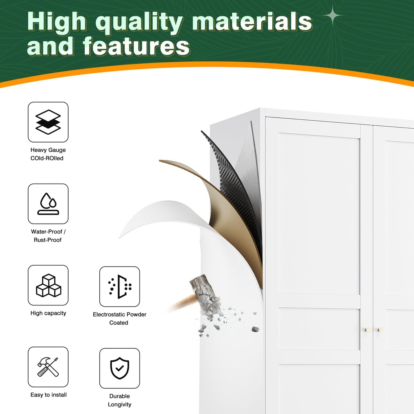 Letaya Wardrobe Closet,72" H Clothing Metal Storage Cabinet with Storage Drawer Adjustable Shelves and Hanging Rod,Bedroom Armoire Cabinet Clothes Organizer (White)