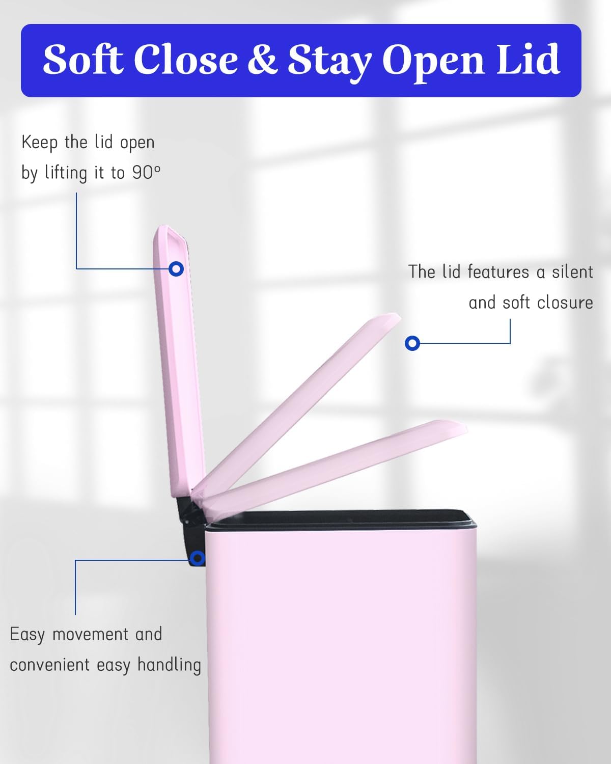 8 Gallon Step On Trash Can with Soft-Close Lid, Stainless Steel Garbage Can Fingerprint Resistant with Removal Inner Bucket, Modern Pink Trash Can for Home, Kitchen, Laundry Room, Office, Bathroom