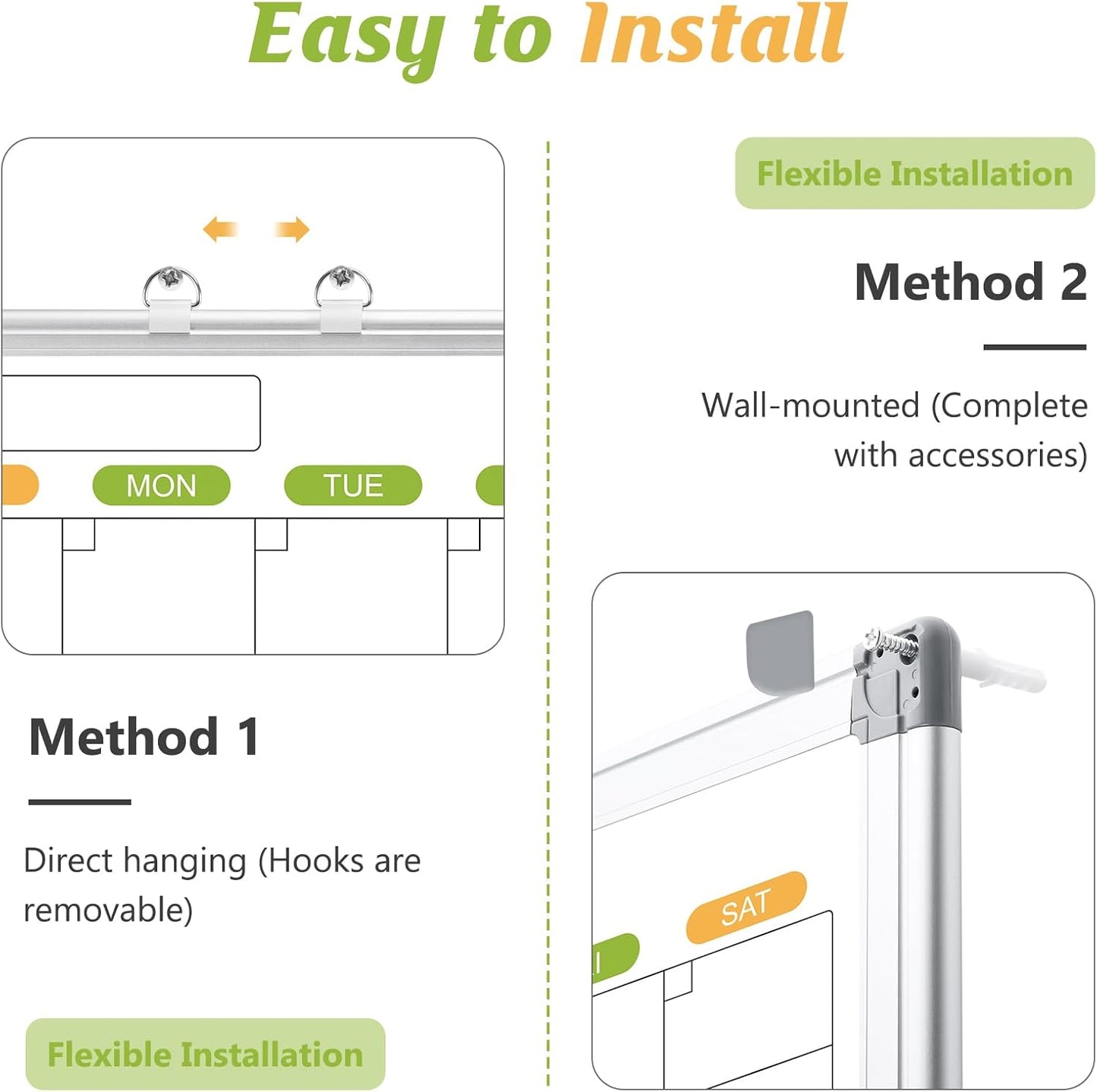 Monthly Calendar Dry Erase Whiteboard for Wall, 36" x 24" Magnetic Dry Erase Board, Hanging Double-Sided White Board, Portable Board for School, Planning, Memo, Home, Office, 2025 Calendar