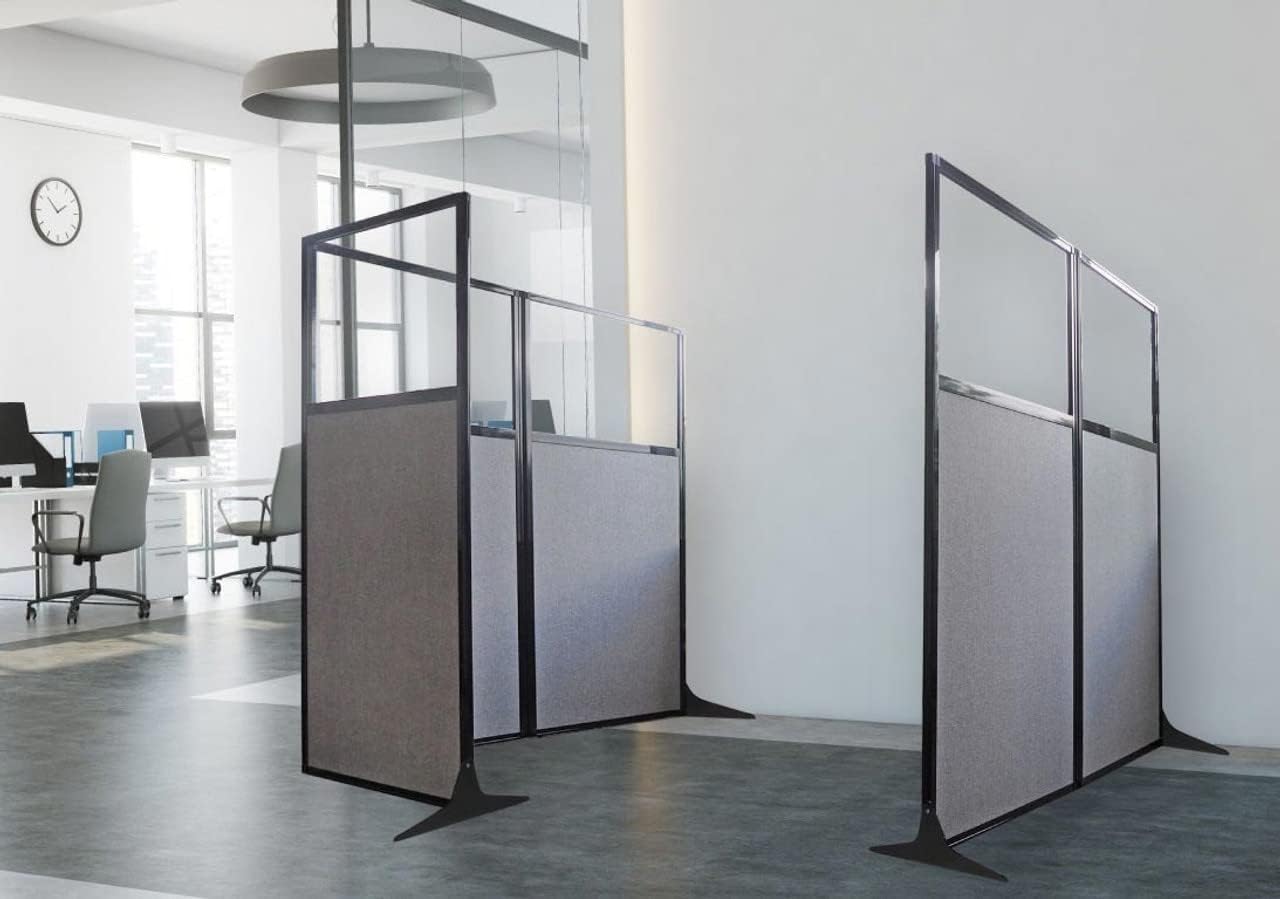 Versare Office Workstation Screen | Portable Wall Divider | Modern Cubicle | Freestanding Privacy Screen | Flexible Work Space | 3 Panels | 99" Wide x 70" Tall Beige SoundSorb Panels with Window