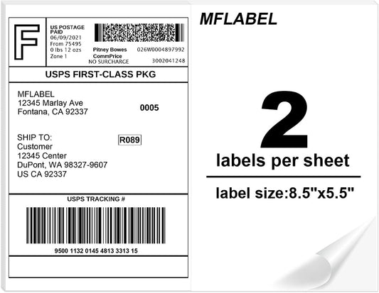 MFLABEL Half Sheet Label Laser/Ink Jet Shipping Labels 8.5 x 11 Inches Packaging Label, Address Labels for Laser & Inkjet Printers, 400 Count(200 Sheets)