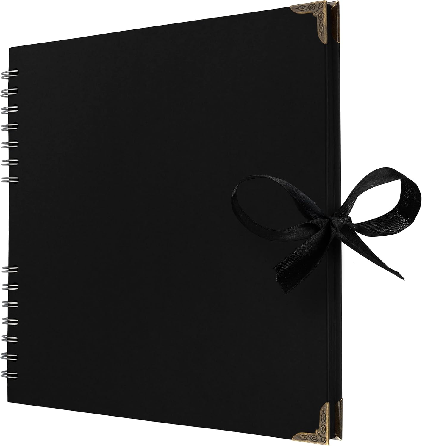 Bstorify 10 x 10 Inches Scrapbook Album 70 Pages Black Thick Kraft Paper Corner Protectors, Ribbon Closure - Ideal for Your Scrapbooking, Art & Craft Projects (Black, 10 x 10 Inch)