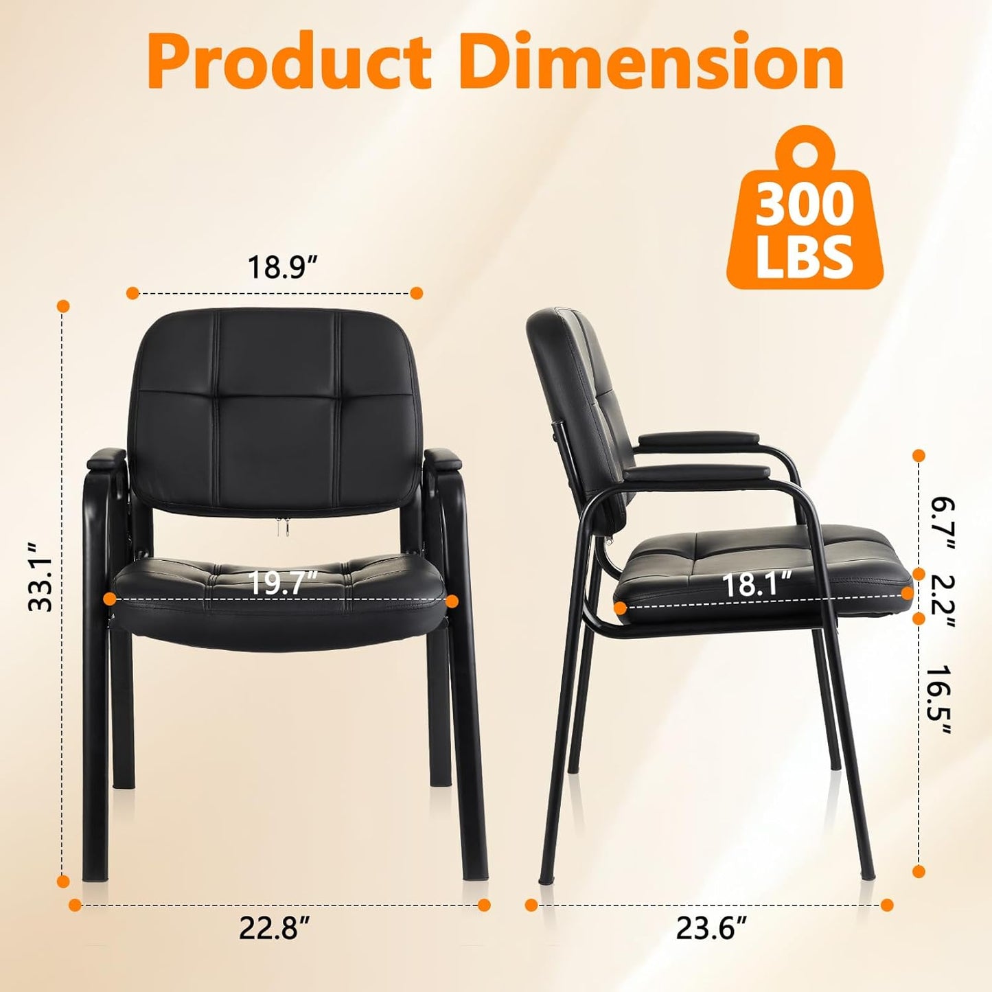 CLATINA Waiting Room Guest Chair with Bonded Leather Padded Arm Rest for Office Reception and Conference Desk Black