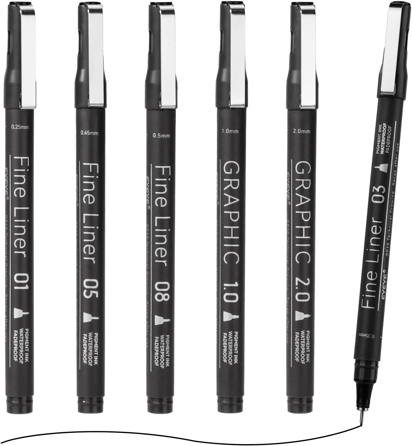 EYEYE Micro Pens, Black Drawing Art Pen,0.25/0.35/0.45/0.5/1.0/2.0mm Archival Pens Waterproof Ink Set Artist Supplies Archival Inking Markers Sketch Outline Pen