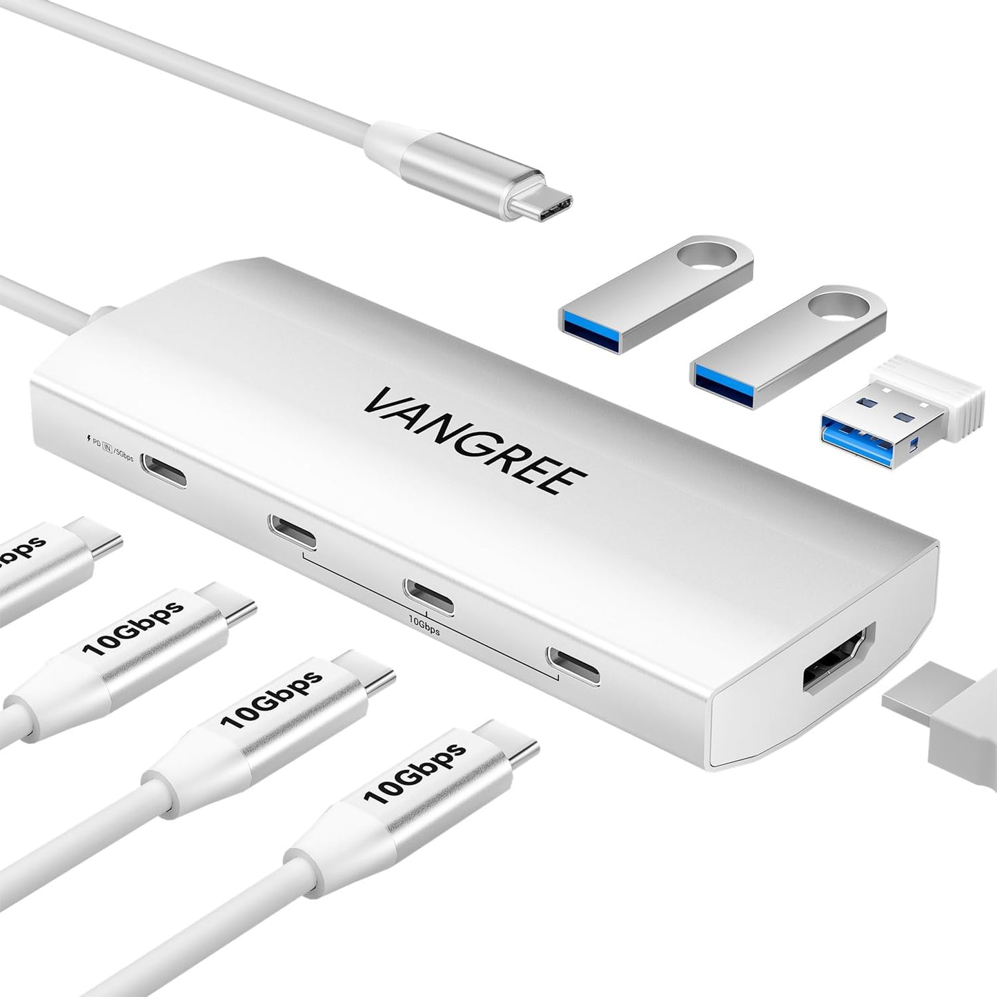 USB C to USB C Hub 10Gbps, 3 USB 3.2 Gen 2 Ports, 4K@60Hz HDMI, 100W PD, 3 USB 3.0 Ports, USBC Splitter Multiport Adapter for MacBook Pro/Air, iMac, iPad Pro, iPhone 15 (Not Support Type-C Monitor)