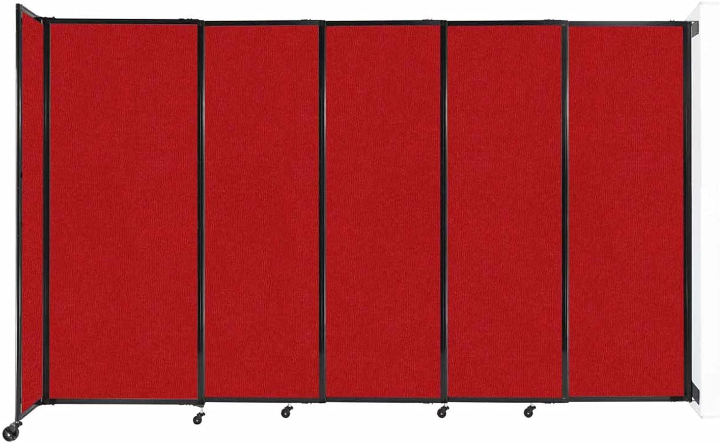 Wall-Mounted Sliding StraightWall Room Divider | Adjustable Widths | Locking Wheels | Room Separator | Up to 11'3" Wide x 6'10" Tall Red Fabric Panels