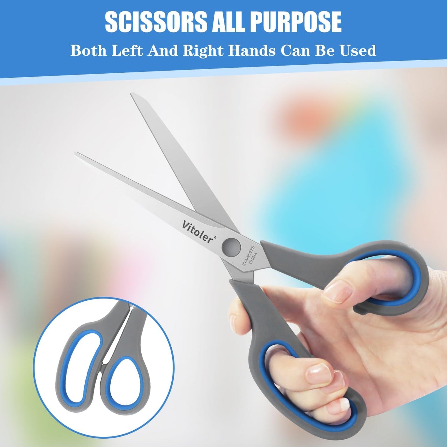 Vitoler Scissors, Heavy Duty Scissors All Purpose Bulk Set of 3-Pack，Sharp Scissor for Office School Craft Sewing Fabric, Right/Left Hand