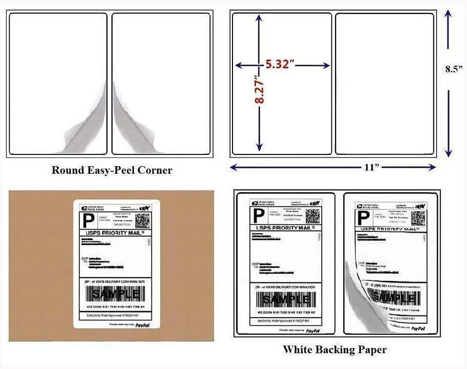BESTEASY Round Corner Half Sheet Self Adhesive Shipping Labels for Laser and Ink Jet Printers, White Blank (4000 Sheets, 8000 Labels)