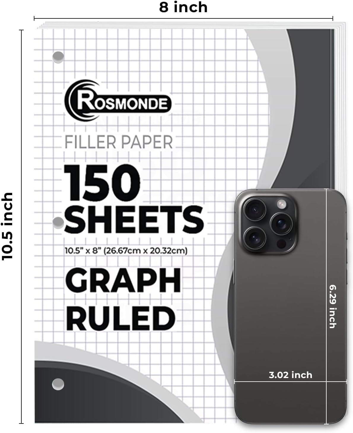 45 Pack, 6750 Sheets Graph Paper Bulk, 4x4, 8" x 10.5", Bulk Loose Leaf Paper, Bulk Grid Paper, Thick Graphing Paper, Fights Ink Bleed, 3 Hole Punched, Quad Ruled Sheets, Bulk School Supplies