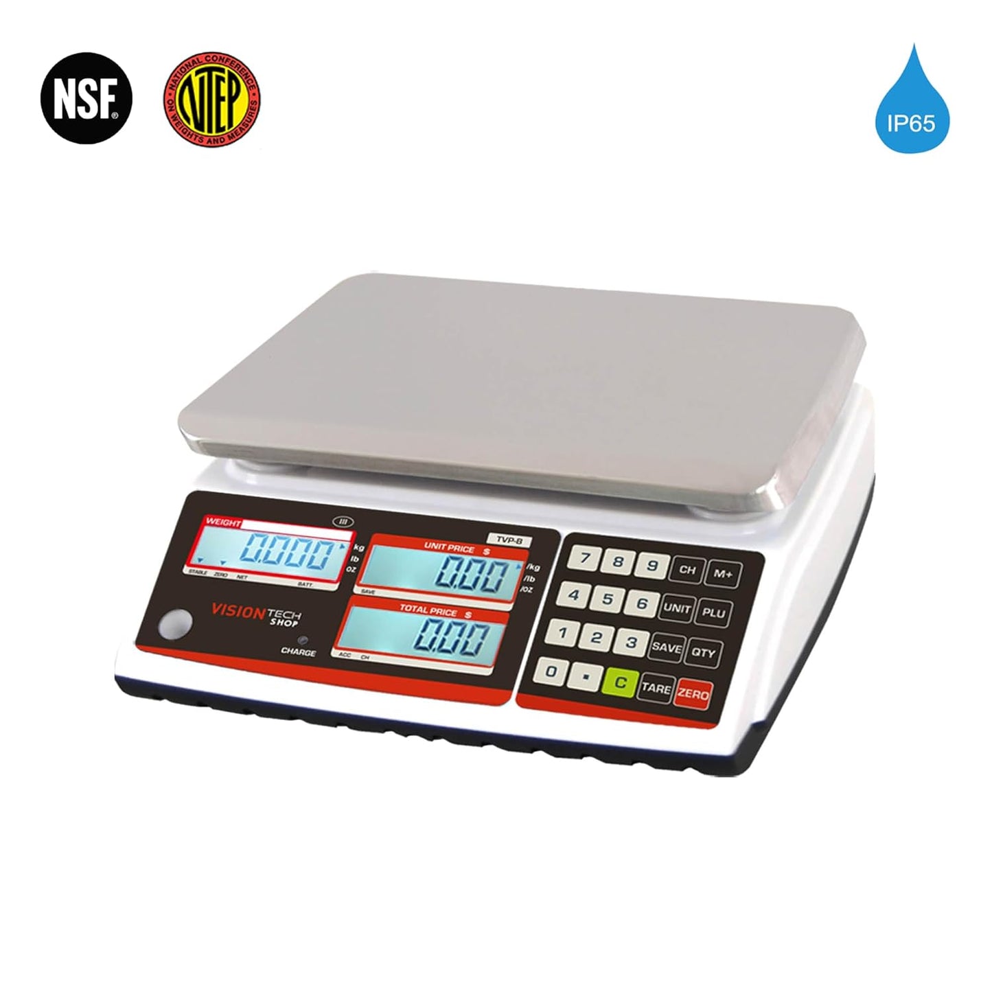 VisionTechShop TVP-30B Price Computing Scale, Lb/Oz/Kg Switchable, 30lb Capacity, 0.005lb Readability, NTEP Legal for Trade COC #19-038, NSF Certified