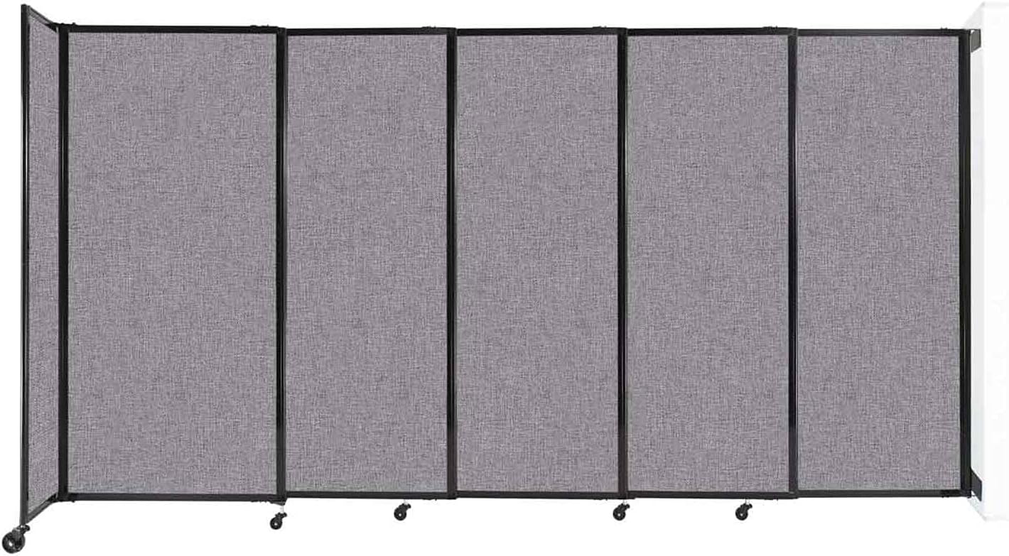 Wall-Mounted Sliding StraightWall Room Divider | Adjustable Widths | Locking Wheels | Room Separator | Up to 11'3" Wide x 6' Tall Cloud Gray Fabric Panels
