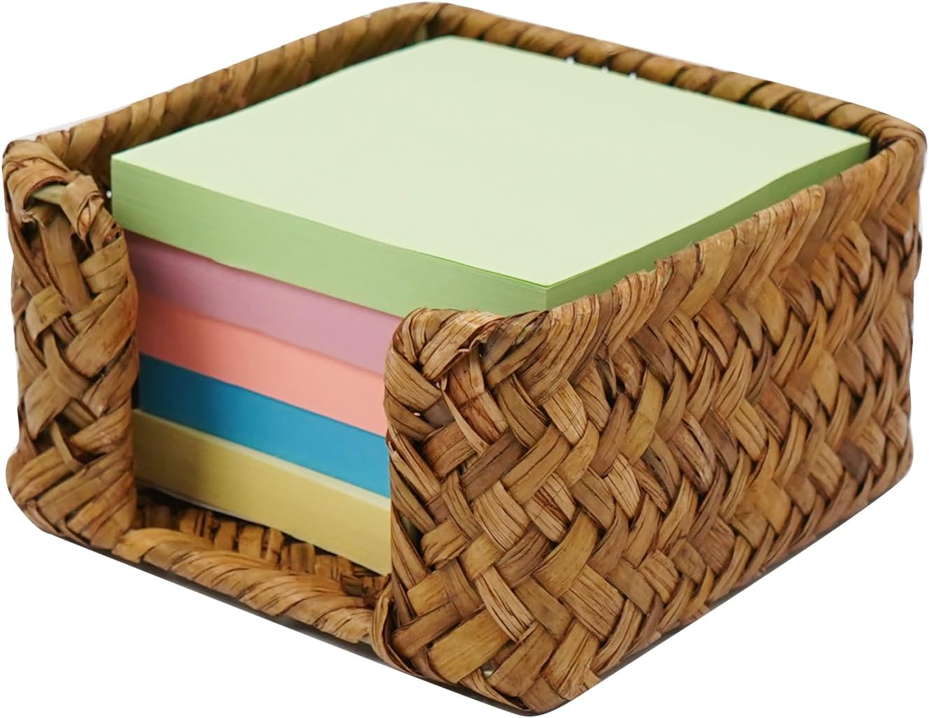 Sticky Note Holder Seagrass Post It Note Dispenser, 3 x 3 Inch Woven Sticky Note Dispenser, Farmhouse Post It Holder for Desk Home Office Decor, Caramel