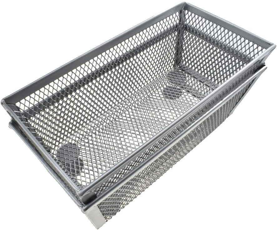 HAHIYO Stackable Mesh Tray Cup 6 x 3 x 2 inches Sturdy Container for Desk Drawer Organizer Collection for Home Office School kitchen Soft Foam Feet No Sharp Edges 2 Pack Silver
