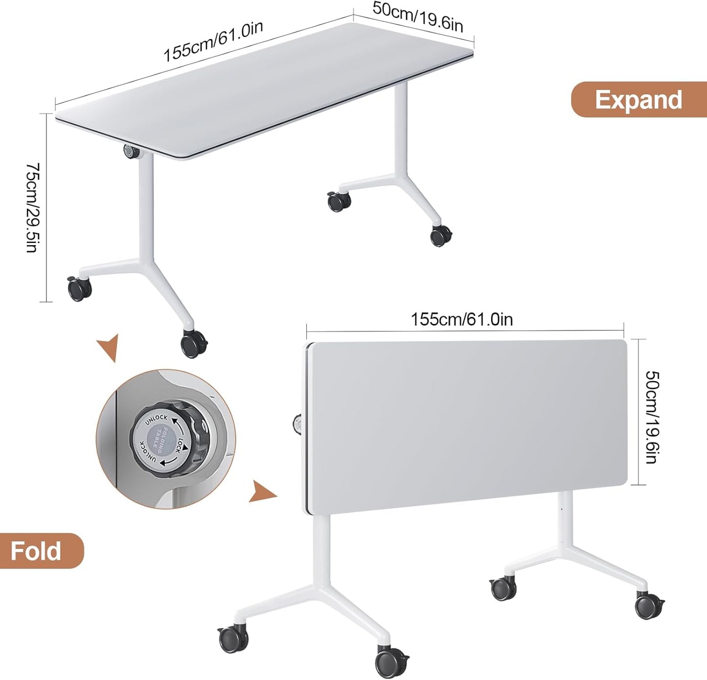 Conference Table, Folding Conference Tables for 2-20 People, Modern Conference Room Table with Wheels, Super Sturdy Large Rectangle Mobile Meeting Seminar Tables for Office (6PCS 61.0in)