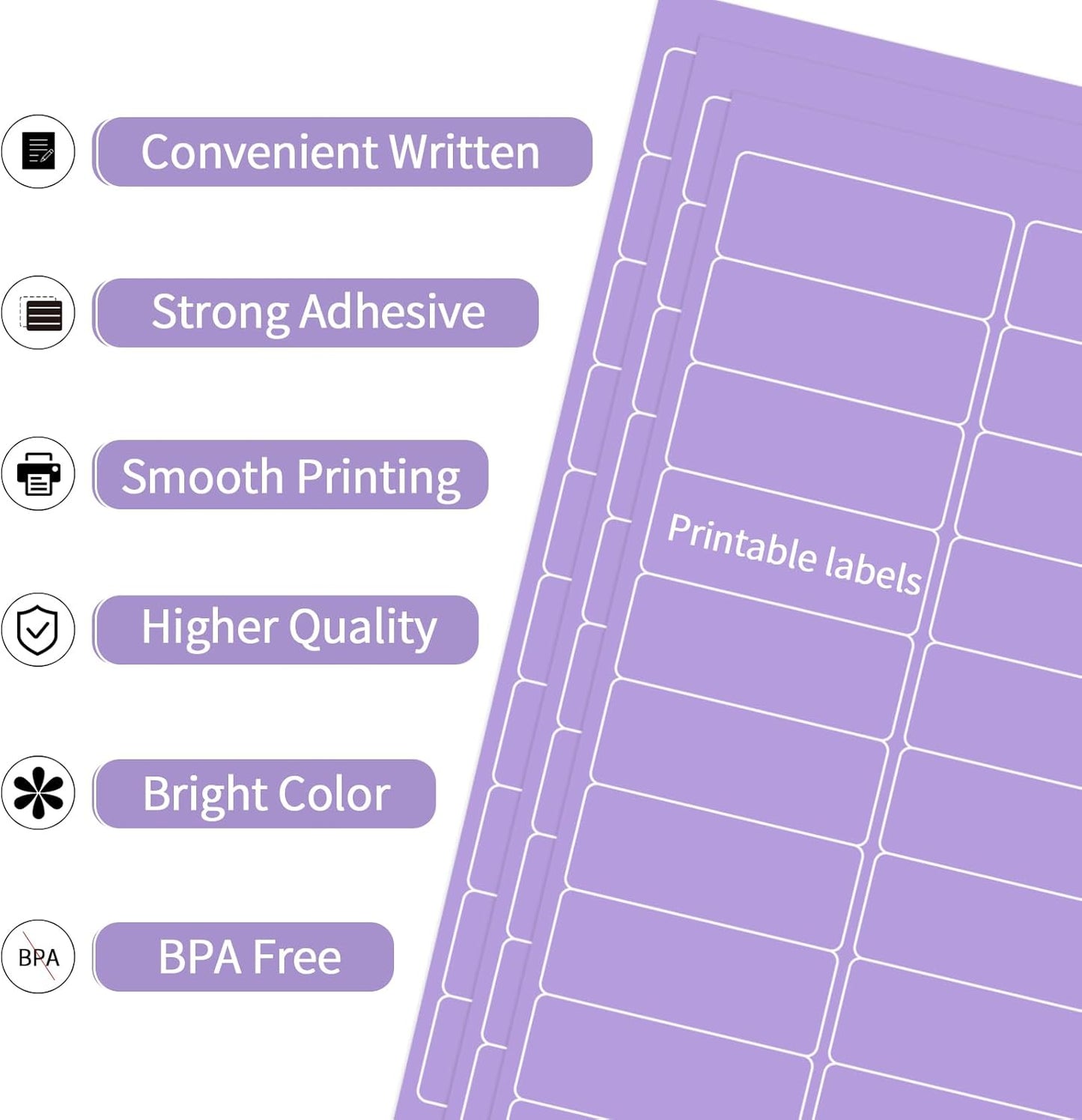 8-1/2 x 11 Neon Color High Light Labels for Laser & Inkjet Printer, Strong Adhesive (Purple, 1" x 2-5/8" - 30 Per Page | 600 Labels)