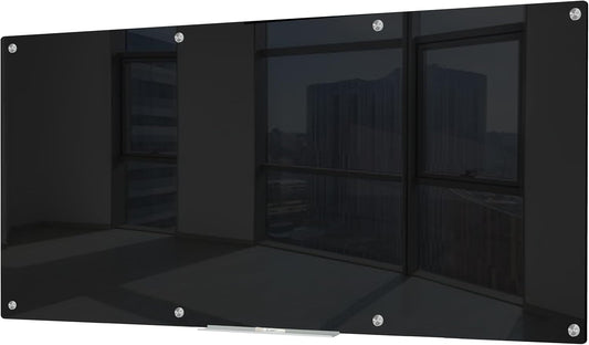 J&J worldwide Glass Whiteboard 8' x 4', Magnetic Black Glass Dry Erase Board, Black White Board Frameless, Includes Markers, Magnets, Marker Tray, Eraser for Wall, Office, Home, School
