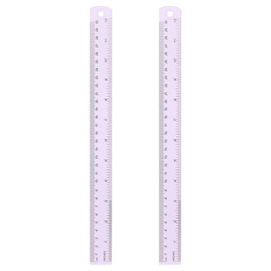 HARFINGTON 2pcs Metal Straight Ruler 30cm Metric SAE Aluminum Alloy Measuring Rulers Scale Tool with Hole for Measure Study Reading Classroom Office, Purple