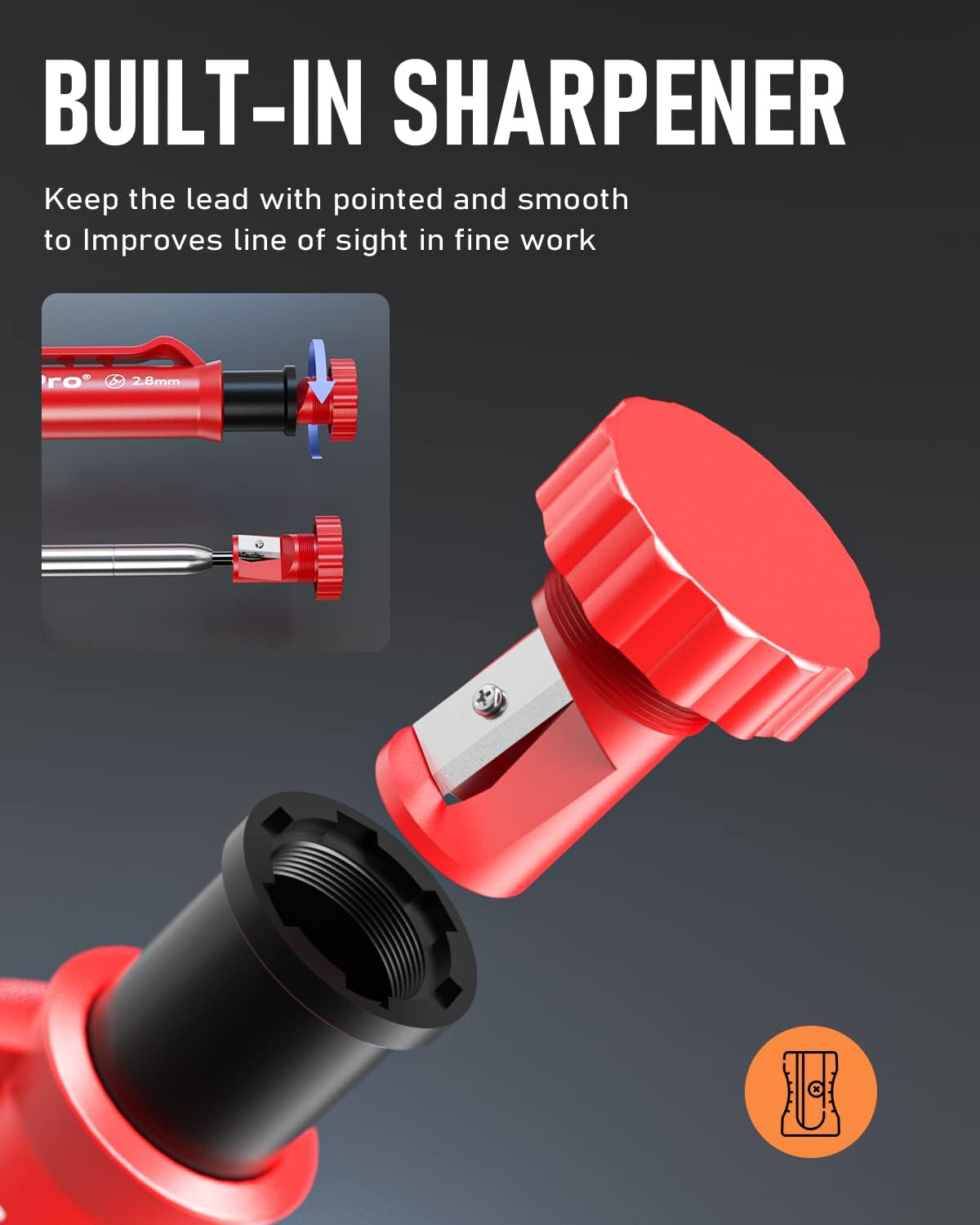 Nicpro CP1000 Carpenter Pencil with Sharpener, 2.8 mm Mechanical Pencils with 13 Refills, Deep Hole Marker for Construction, Heavy Duty Woodworking Pencil, Carpenter Tools for Architect Marking