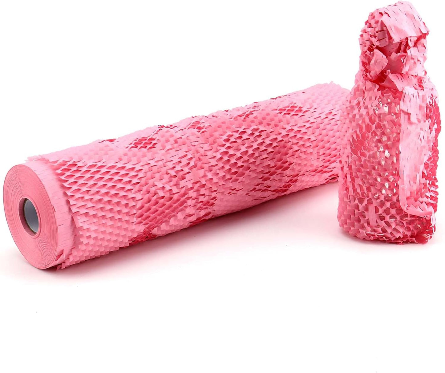 JAPCHET 15 In x 328 Ft Pink Honeycomb Packing Paper, Honeycomb Paper with Sticker Labels and 10 m Rope Honeycomb Wrap Roll for Packaging and Shipping