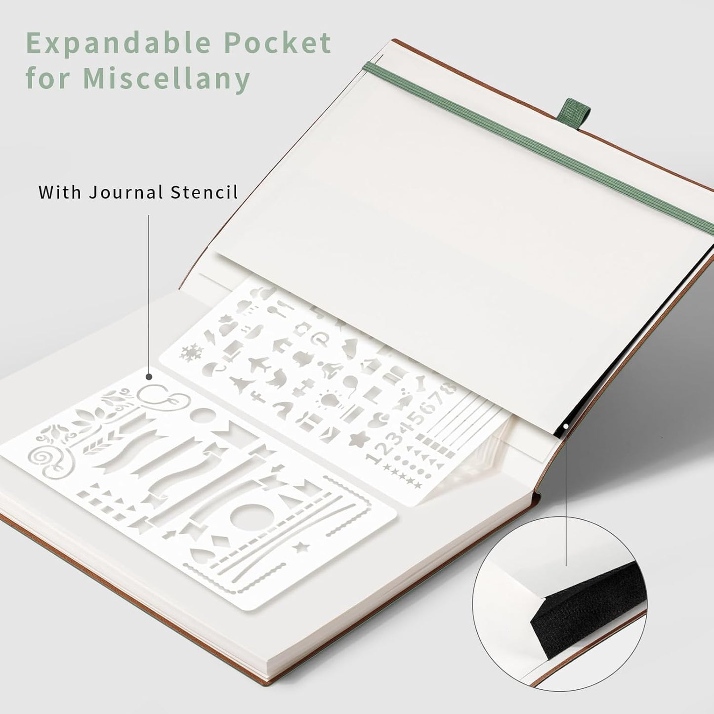 AHGXG Bullet Dotted Journal - Dot Grid Notebook Journal, 120 GSM Thick Acid-Free Paper, Large B5 Dotted Notebook 96 Pages, Leather Softcover, Inner Pocket, Journal Stencil, 7.6'' X 10'' - Sage Green