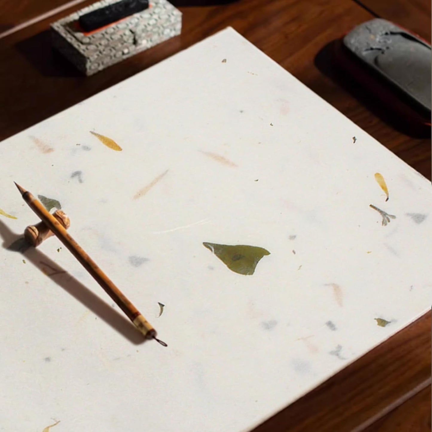 Benvo 50 Sheets A4 Natural Mulberry Paper Visible Leaves Fiber Rice Paper Printable Decoupage Tissue Paper Sheets for Writing, Painting, Card Making, DIY Crafts(8.3x11.7in, Semi Transparent Off White)