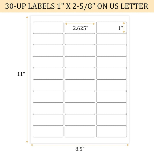 Address Labels for Inkjet Printers 1" x 2-5/8", Pack of 3000 Labels