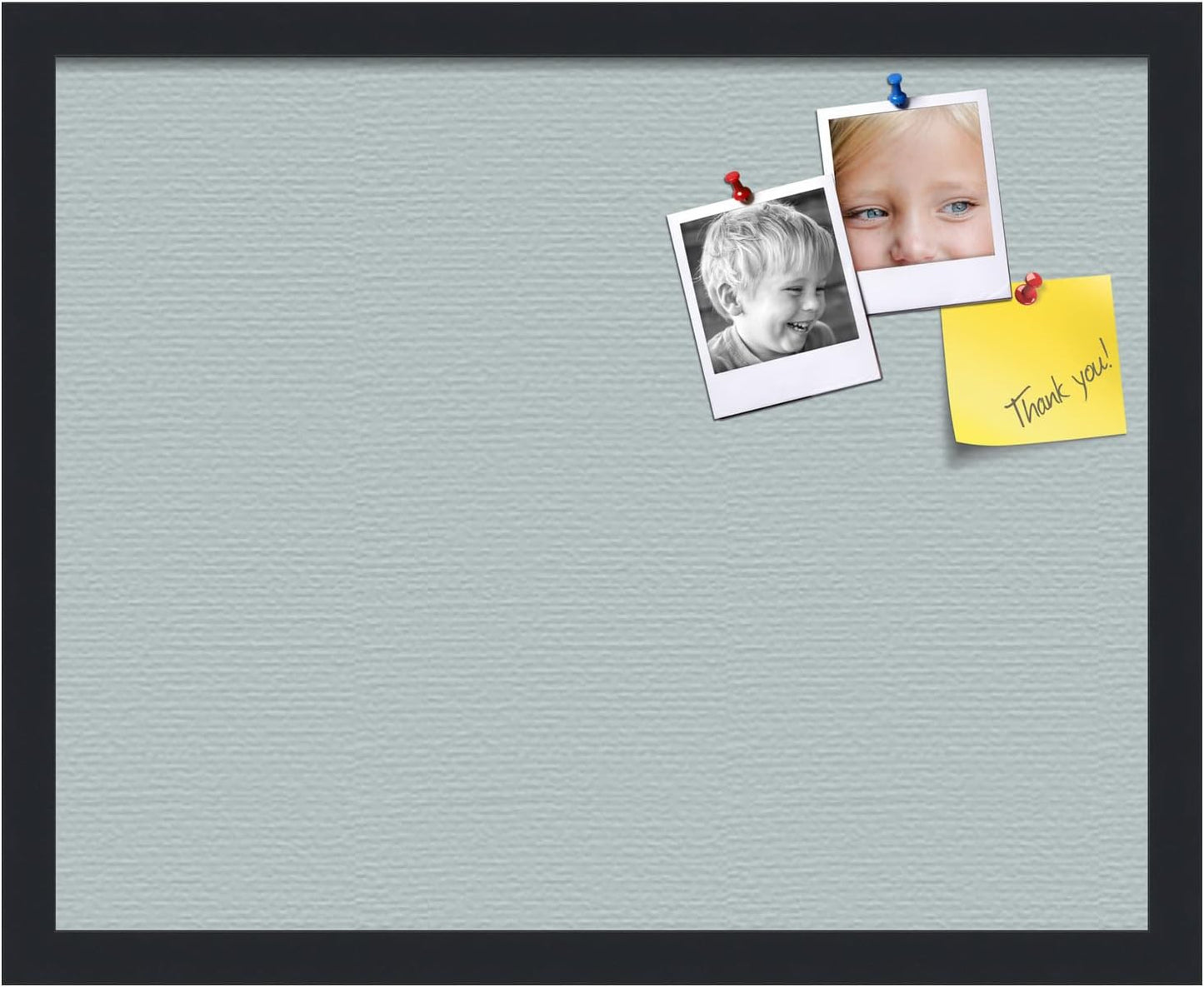 PinPix 20x16 Inch Cork Bulletin Board. This Decorative Framed Pin Board Comes with Soft Blue Design and a Satin Black Frame. Ideal for Home Office Decor or Message Board (PinPix-1814)