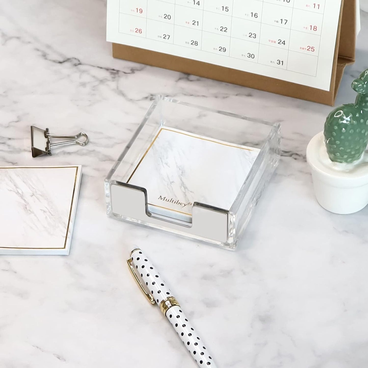 MultiBey Sticky Notes Memo Pad Holder Dispenser Silver Acrylic Transparent Sticky Note Pad Desk Supplies Organizer Accessories for Office Home Schools (Silver)