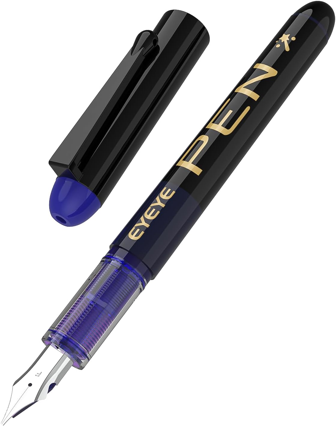 EYEYE Fountain Pens for Writing, 8 Pack Blue Fine Point Pens Disposable Fountain Pens Stainless Steel Nib, Smooth Writing for Calligraphy, Journaling, Drafting, Sketching, Doodling & Office Supplies