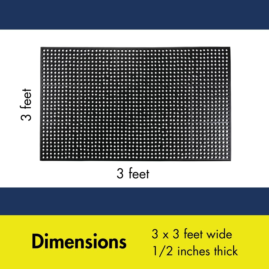 NoTrax 3' x 3' Anti-Fatigue Lightweight Restaurant Rubber Floor Mat with Drainage Holes, Beveled Edges, Non-Slip Mats, Red, T30 Competitor, T30S0033RD