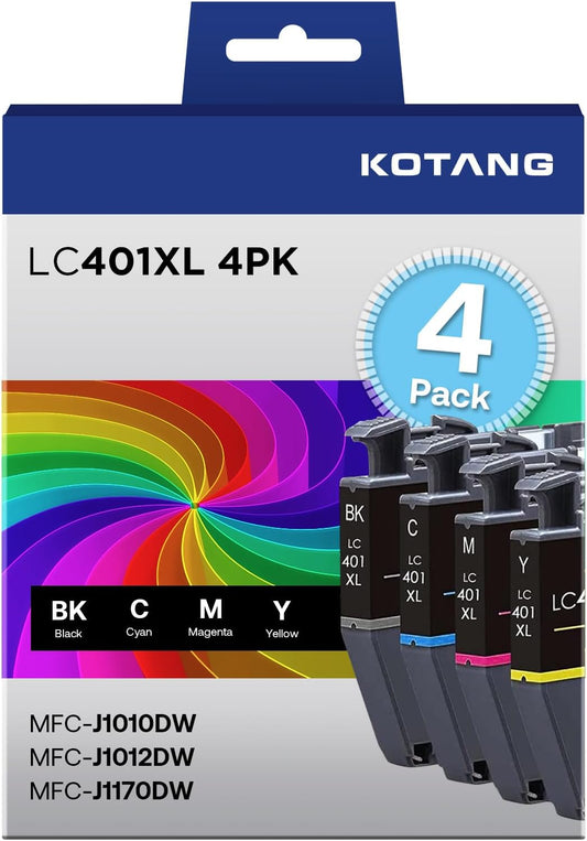 LC401XL Ink Cartridge Replacement for Brother LC401XL Ink Work with MFC-J1170DW J1010DW J1012DW Printer (Black, Cyan, Magenta, Yellow, 4 Pack)