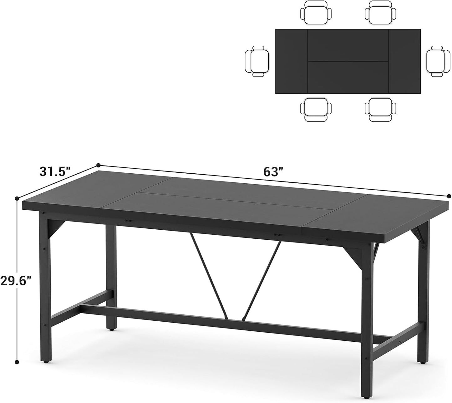 Unikito 63 Inch Computer Desk, Sturdy Large Office Desks, Premium 2 Person Long Desk, Super Thick Study Writing Gaming Table, Modern Computer Table for Home Office Workstation, Easy to Assemble, Black