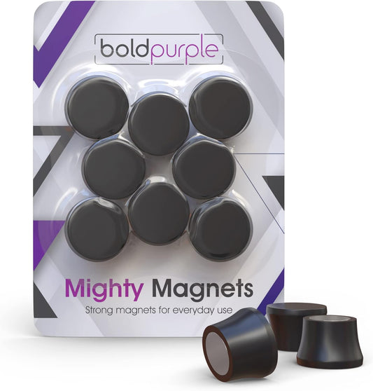 Strong Magnets for Whiteboard, Glassboard and Fridge (Black, 8 Pack, Small). N54 Neodymium Rare Earth Heavy Duty Magnets for Home and Office Supplies.