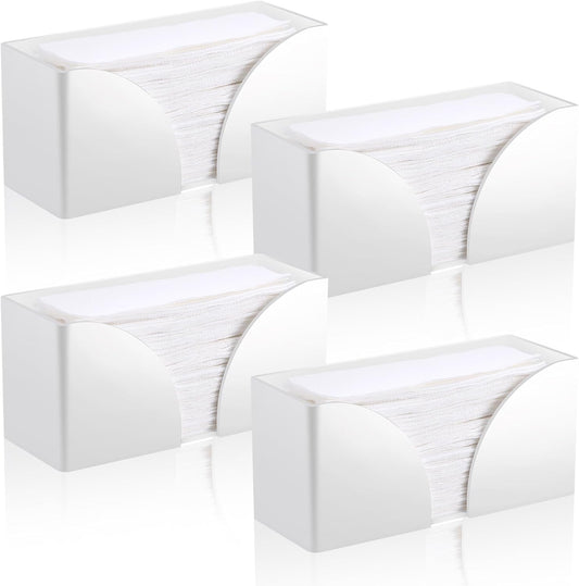 4Pack White Paper Towel Dispenser Countertop Acrylic Paper Towel Holder for Bathroom Folded Paper Towel Dispenser Clear Trifold Napkin Holder for Z-fold, C-fold, MultiFold Trifold