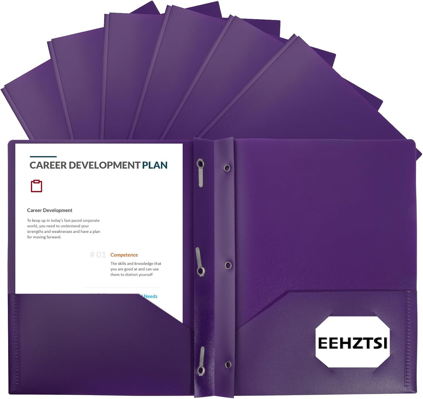 12-Pack Plastic Folders with Pockets and Prongs,2-Pocket Folders with 3 Fasteners, Poly Folders Holds 8-1/2" x 11" Paper for School/Office/Home, Purple