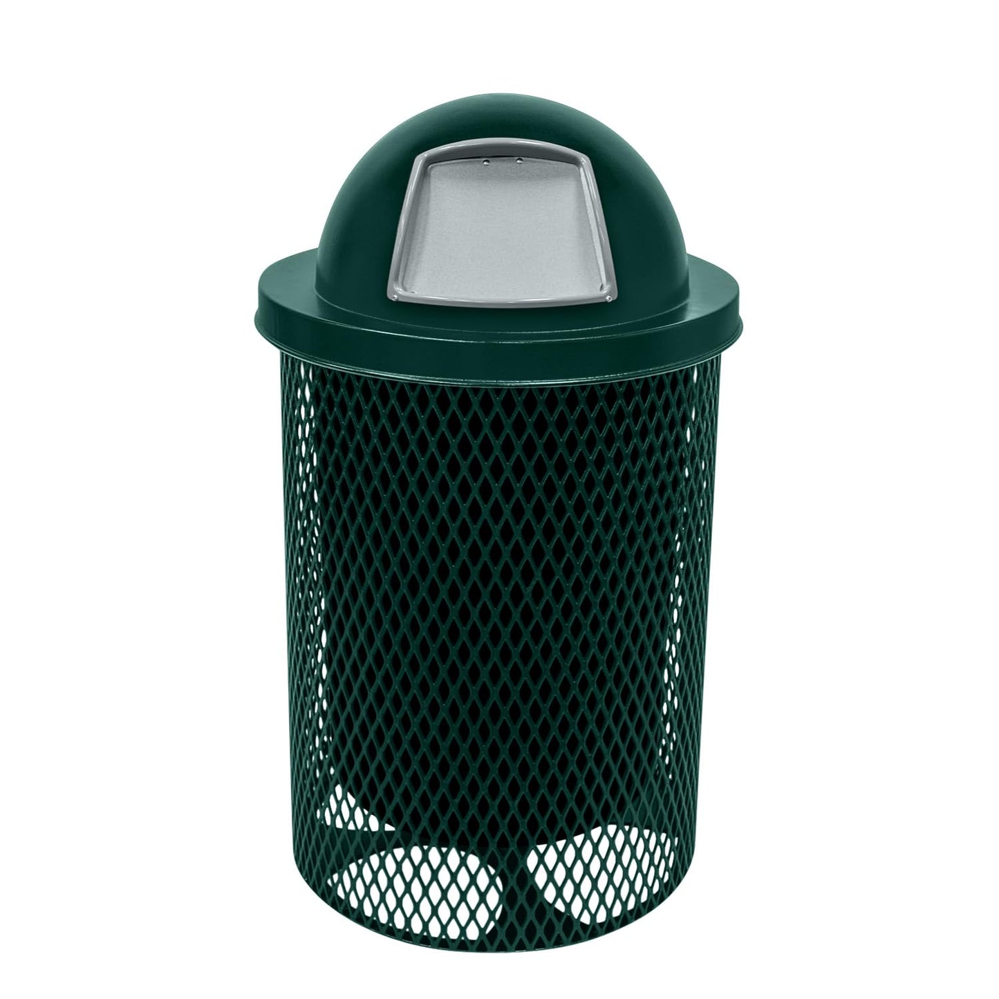 RDT-DGRN Heavy Duty 32 Gallon Round Trash Receptacle, Liner Included, Dark Green with Black Dome, Made in America