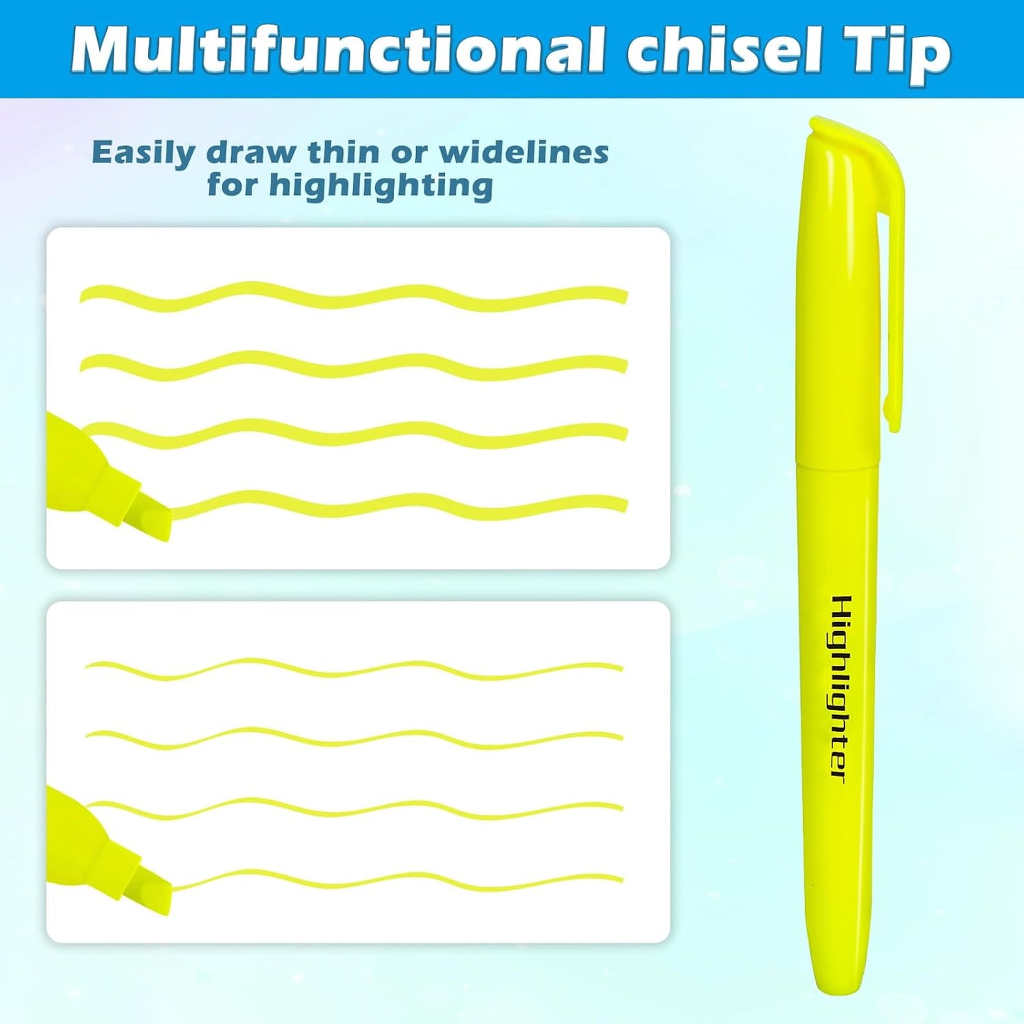 V-Opitos 30 Pack Yellow Highlighters, No Bleed Bright Highlighters with Soft Chisel Tips, Ideal for Office and School Supplies