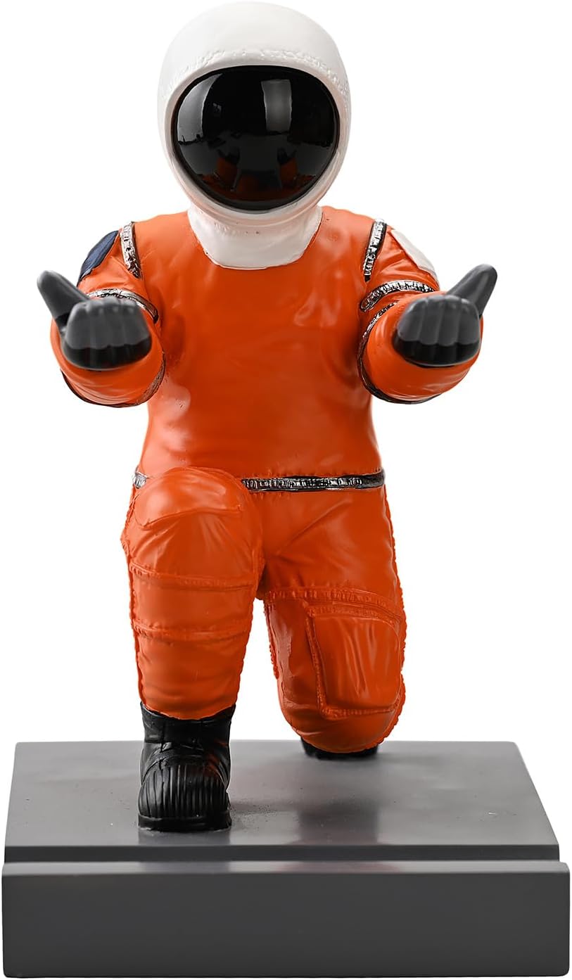 Astronaut Resin Pen Holder, Mobile Phone Stand, Device Stand, Desk Organizer Decorative Pen Holder (Orange&Black)