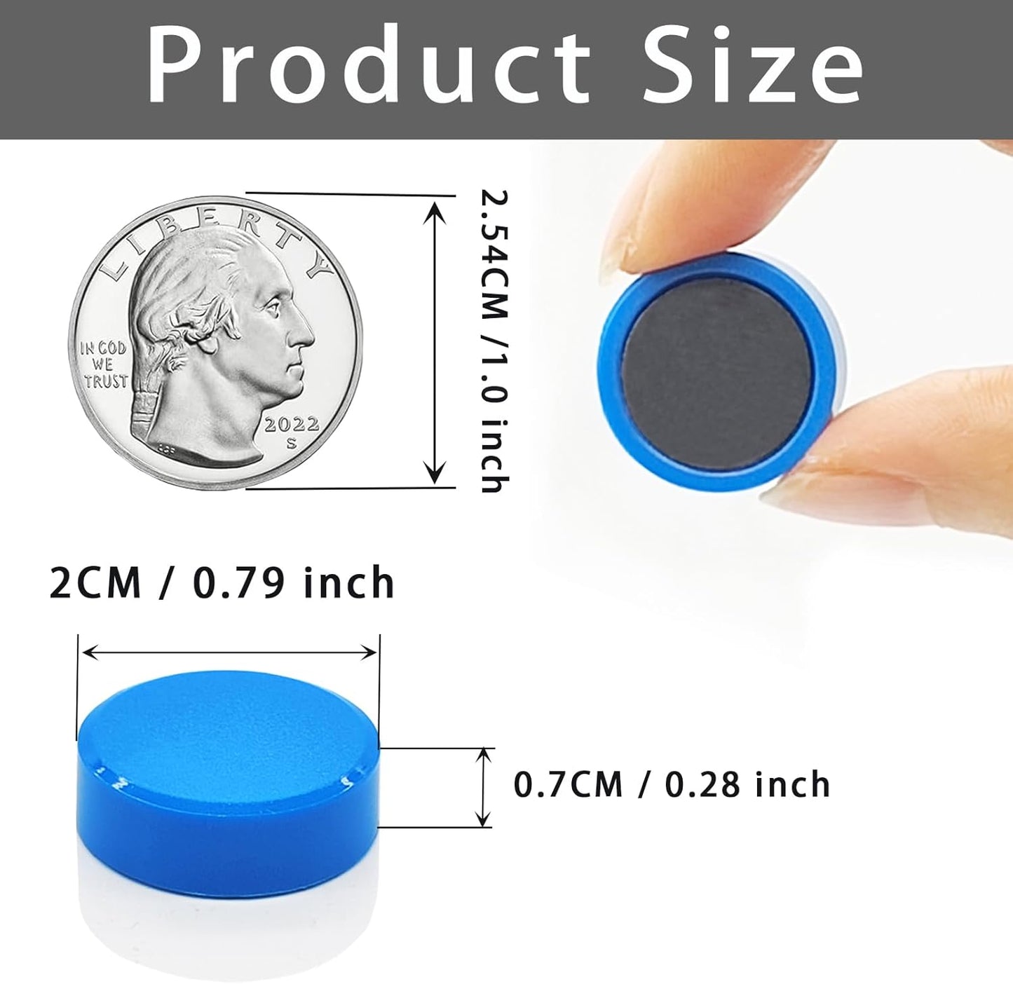 ZDZBLX Fridge Magnets, 20 Pcs Strong Small Refrigerator Magnets for Whiteboard, Heavy Duty Mini Cute Round Magnets for Fridge, Locker, Kitchen, Office, Blue