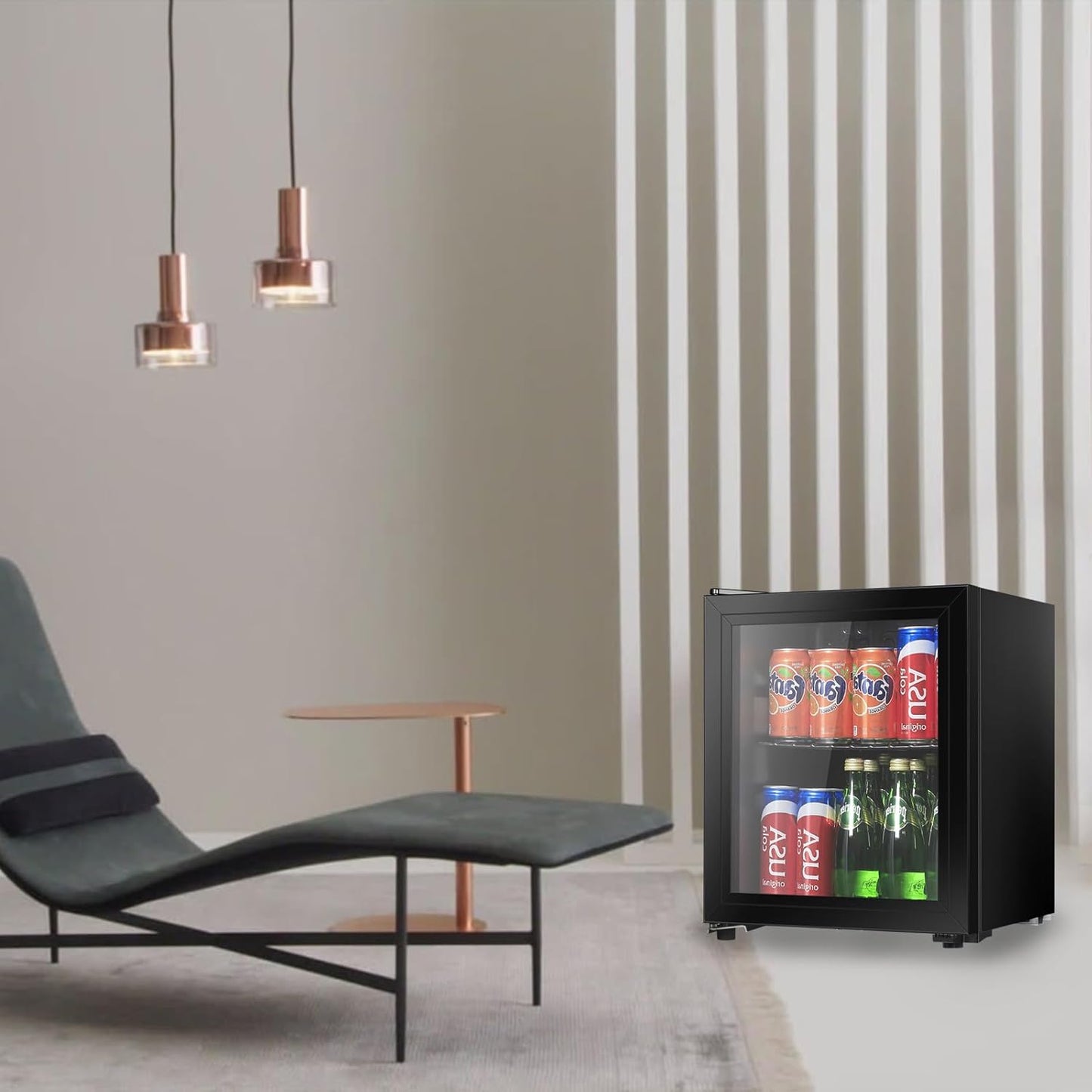 Beverage Refrigerator, 1.3 Cu.Ft, Mini Fridge with Glass Door for Soda Beer, Freestanding Beverage Cooler for Office, Bar, Adjustable Shelving&Adjustable Foot