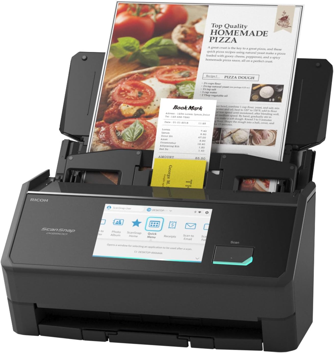 ScanSnap iX2500 Wireless or USB High-Speed Cloud Enabled Document, Photo & Receipt Scanner with Large 5" Touchscreen and 100 Page Auto Document Feeder for Mac or PC, Black