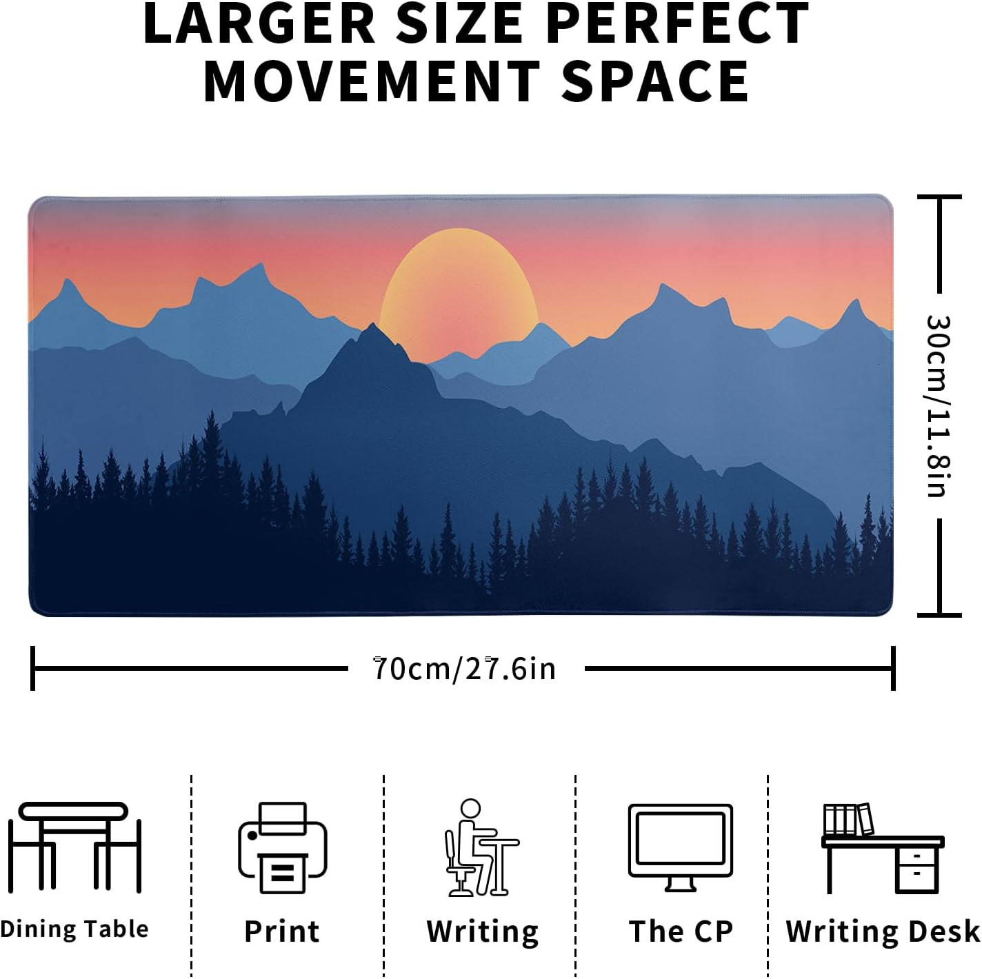 Japanese Mountain Landscape Gaming Mouse Pad Extended Large Mousepad with Nonslip Rubber Base Stitched Edges Laptop Computer Keyboard Desk Mat for Office Home and Game
