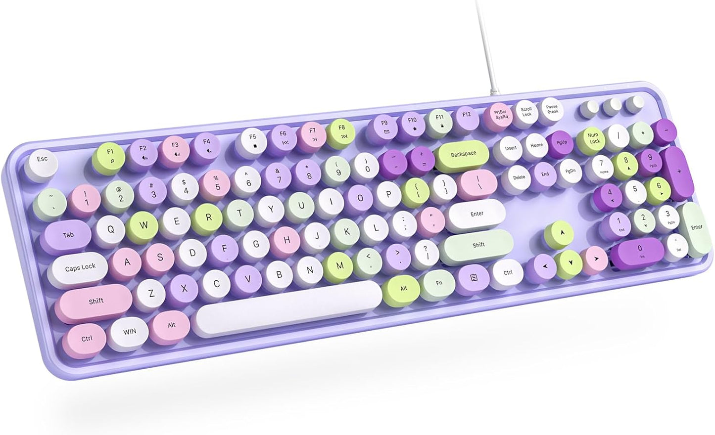 Wired Keyboard, 104 Keys Full-Sized Typewriter Keyboards, USB Office Keyboard with Number Pad, Caps Indicators, Foldable Stands for Windows, PC, Laptop, Desktop (Purple Colorful)
