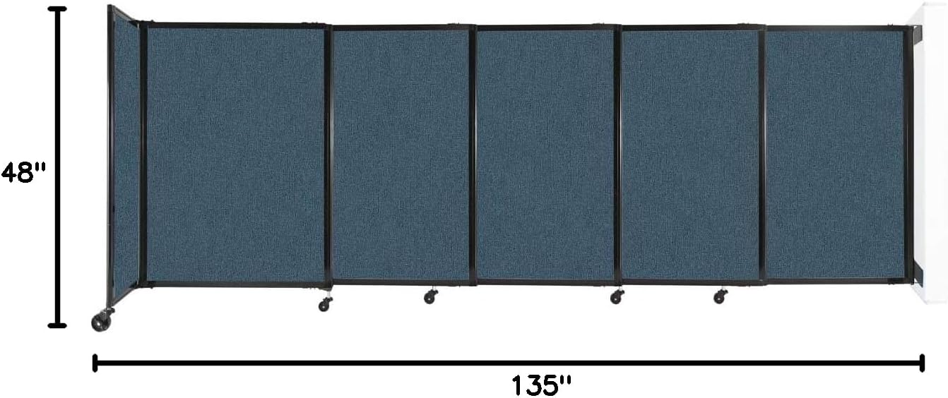 Wall-Mounted Sliding StraightWall Room Divider | Adjustable Widths | Locking Wheels | Room Separator | Up to 11'3" Wide x 4' Tall Caribbean Fabric Panels
