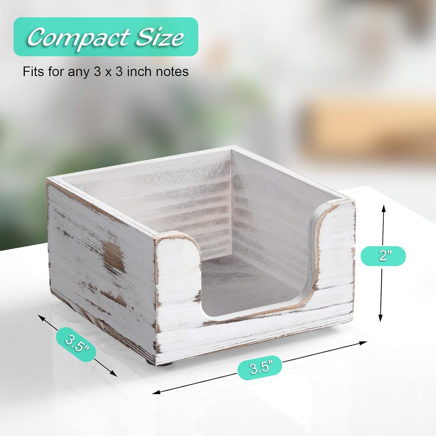 Wood Sticky Note Holder, White Washed Wooden Post It Note Dispenser for Office Desk Accessories, Self Stick Note Pad Holder, Memo Pad Holder Dispenser Organizer for School Office Desk Supplies