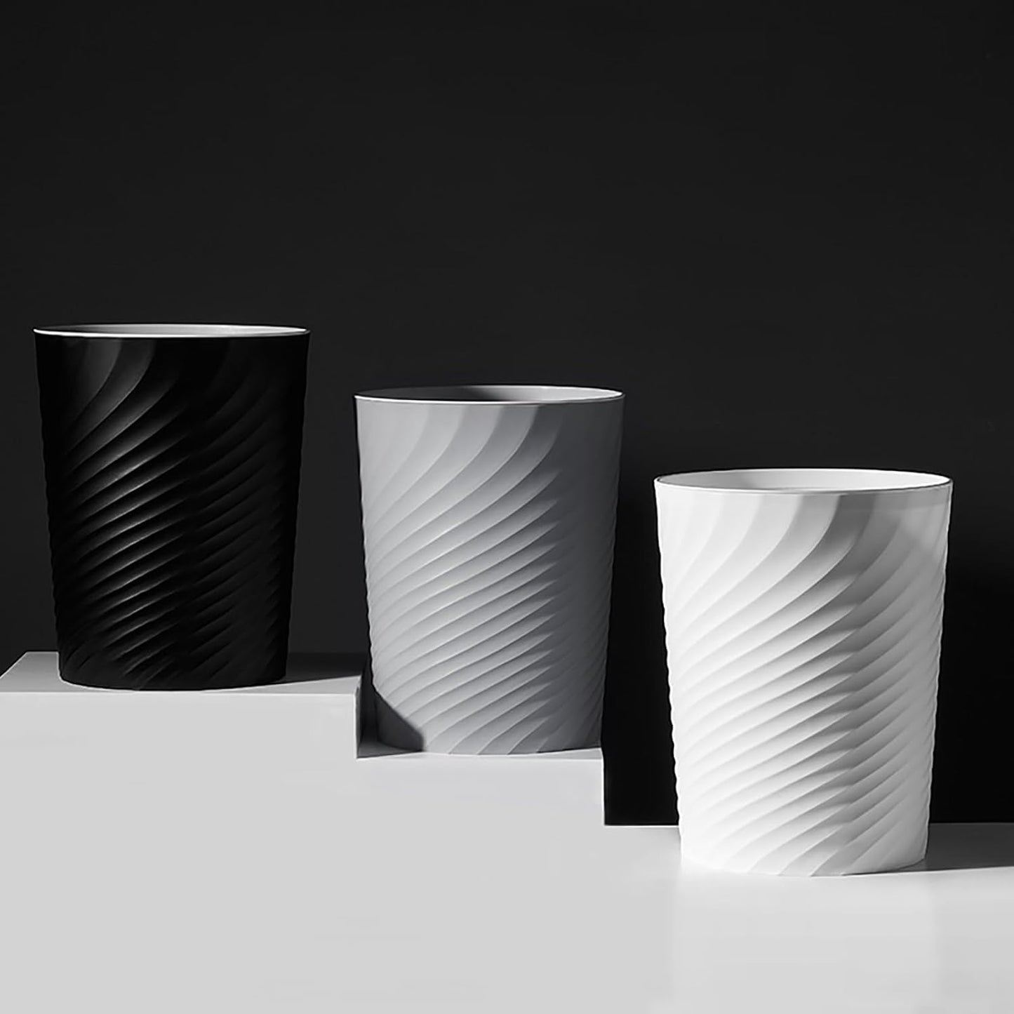 Small Bathroom Trash Can 1.8 Gallon Wastebasket Recycling Bin for Bedroom Office Kitchen (Black White, 2 Pack)