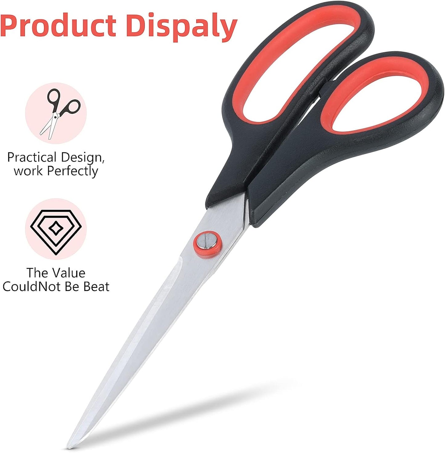 Scissors All Purpose for Office Heavy Duty, 8" Scissors Bulk Pack of 12 for Home Craft Sewing Fabric Supplies, High/Middle School Student Teacher Scissor,Right/Left Handed